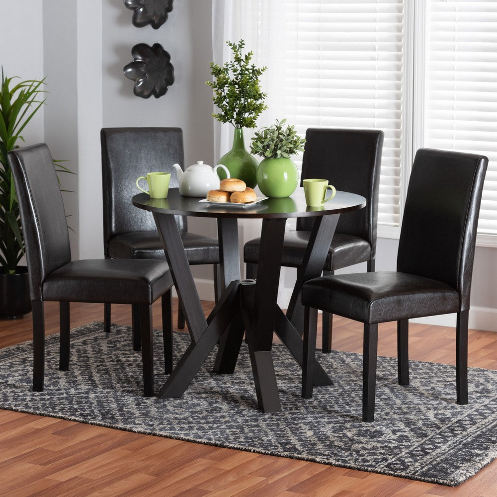 Baxton Studio - Rosi Dining Set in Espresso Brown - Rosi-Dark Brown-5PC Dining Set view 8