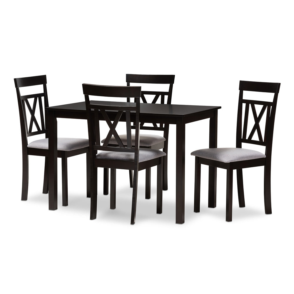 Baxton Studio - Rosie Dining Set in Table: Espresso Brown; Chairs: Grey/Espresso Brown - RH123C-Dark Brown/Grey Dining Set view 1