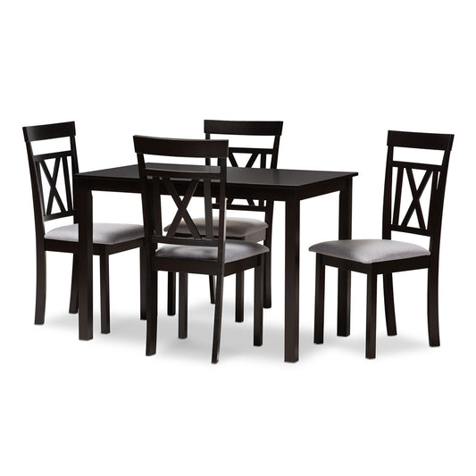 Baxton Studio - Rosie Dining Set in Table: Espresso Brown; Chairs: Grey/Espresso Brown - RH123C-Dark Brown/Grey Dining Set view 1