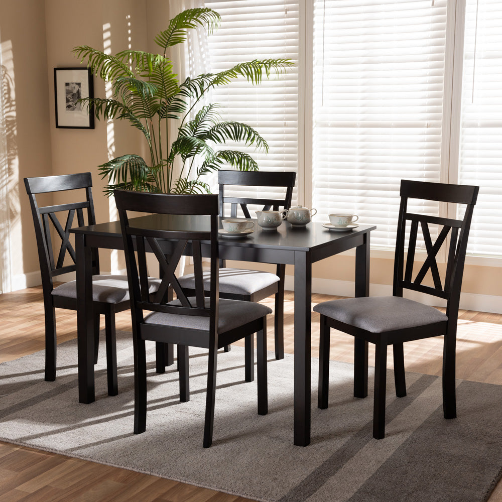 Baxton Studio - Rosie Dining Set in Table: Espresso Brown; Chairs: Grey/Espresso Brown - RH123C-Dark Brown/Grey Dining Set view 2