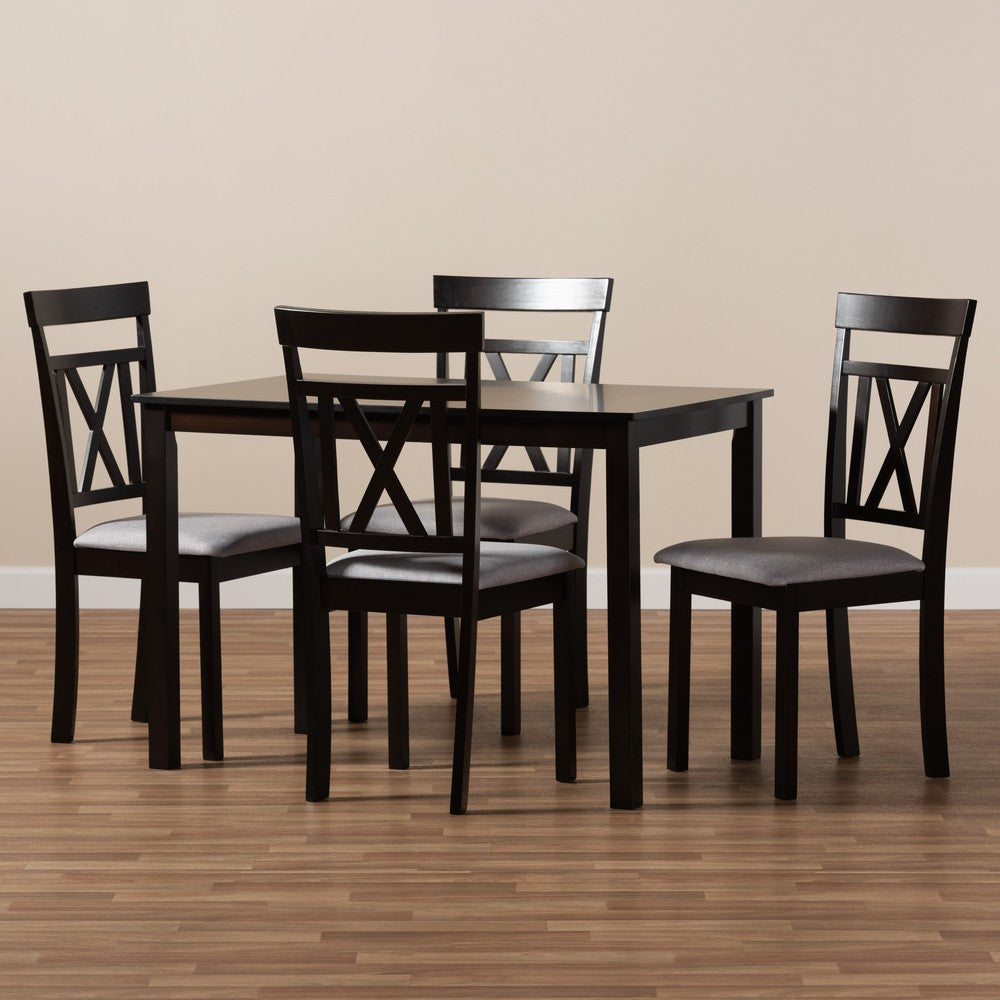 Baxton Studio - Rosie Dining Set in Table: Espresso Brown; Chairs: Grey/Espresso Brown - RH123C-Dark Brown/Grey Dining Set view 3