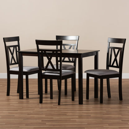 Baxton Studio - Rosie Dining Set in Table: Espresso Brown; Chairs: Grey/Espresso Brown - RH123C-Dark Brown/Grey Dining Set view 3