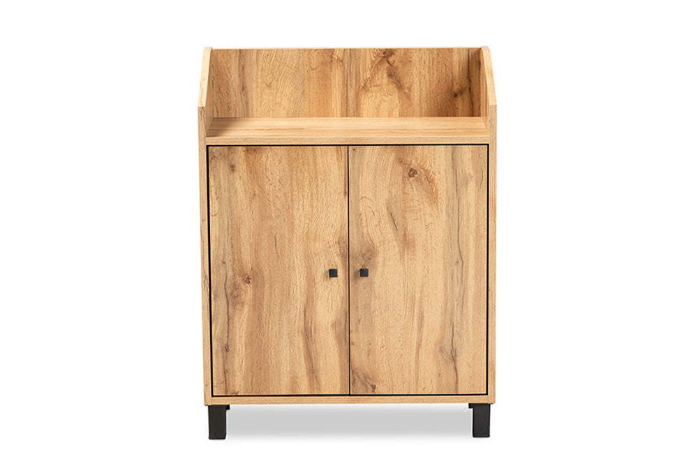 Baxton Studio - Rossin Shoe Cabinet - ATSC1614-Wotan Oak-Shoe Cabinet view 3