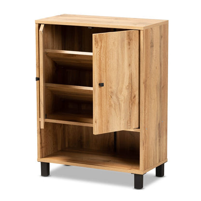 Baxton Studio - Rossin Shoe Cabinet in Oak/Black - ATSC1613-Wotan Oak-Shoe Cabinet view 2