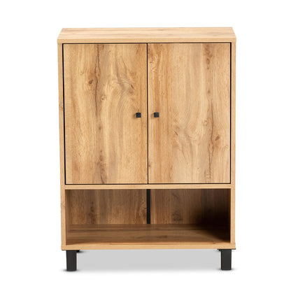 Baxton Studio - Rossin Shoe Cabinet in Oak/Black - ATSC1613-Wotan Oak-Shoe Cabinet view 3