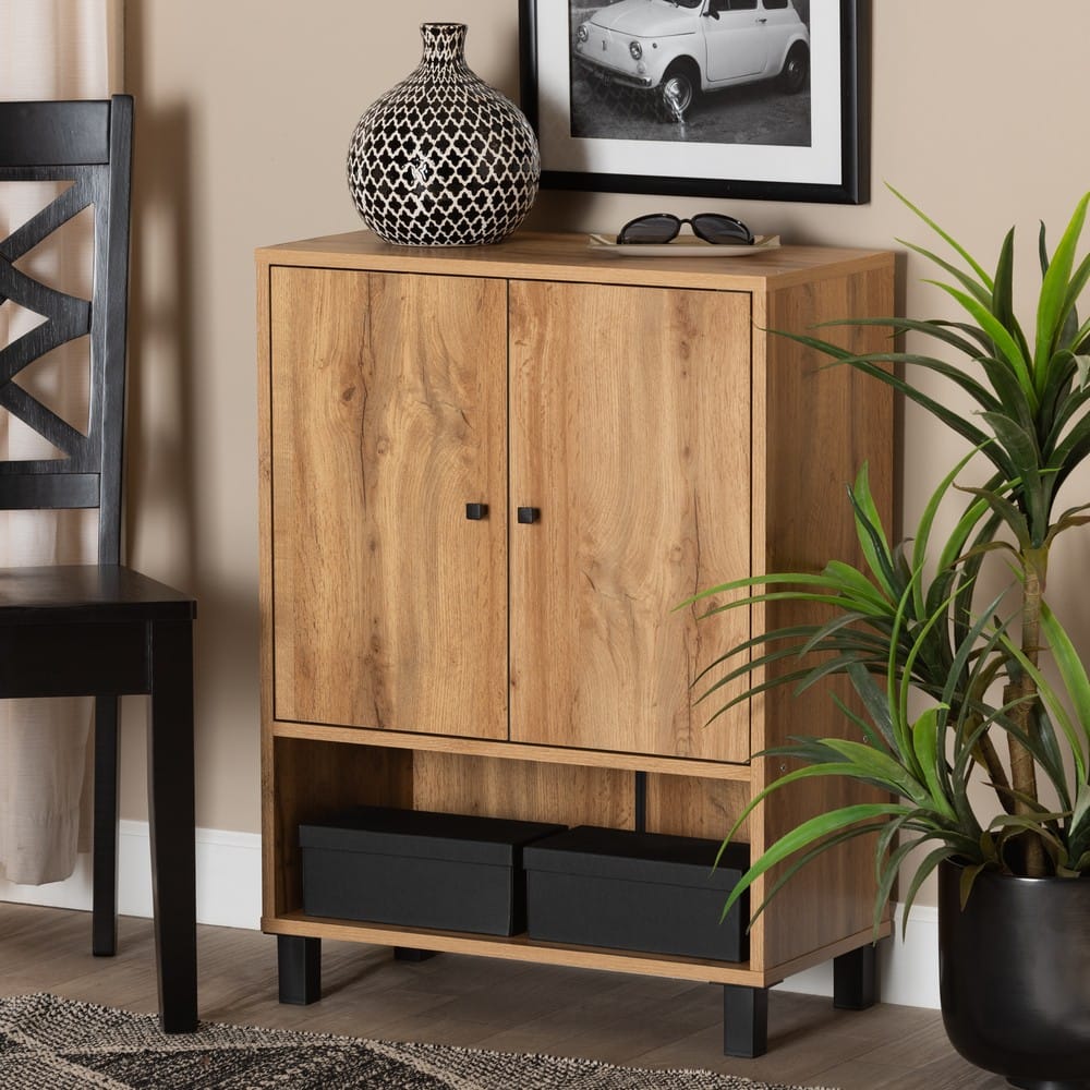 Baxton Studio - Rossin Shoe Cabinet in Oak/Black - ATSC1613-Wotan Oak-Shoe Cabinet view 7