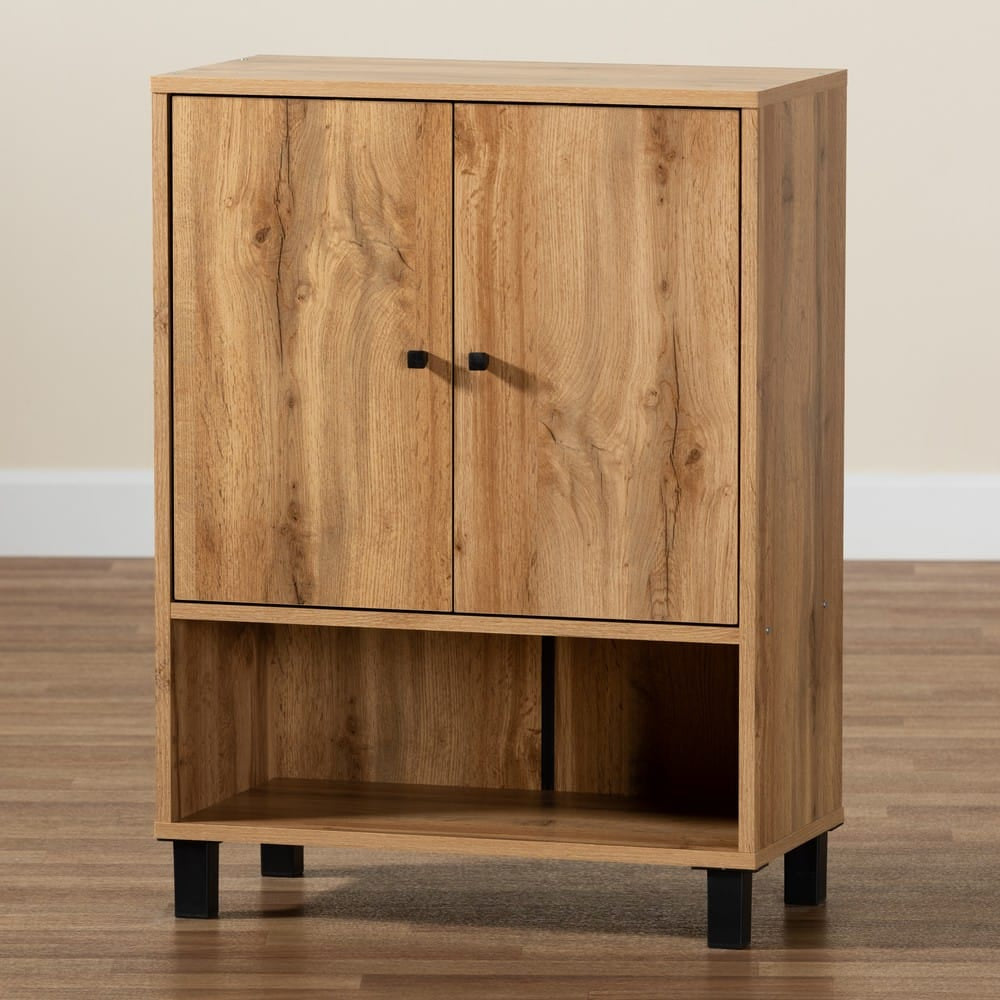 Baxton Studio - Rossin Shoe Cabinet in Oak/Black - ATSC1613-Wotan Oak-Shoe Cabinet view 9