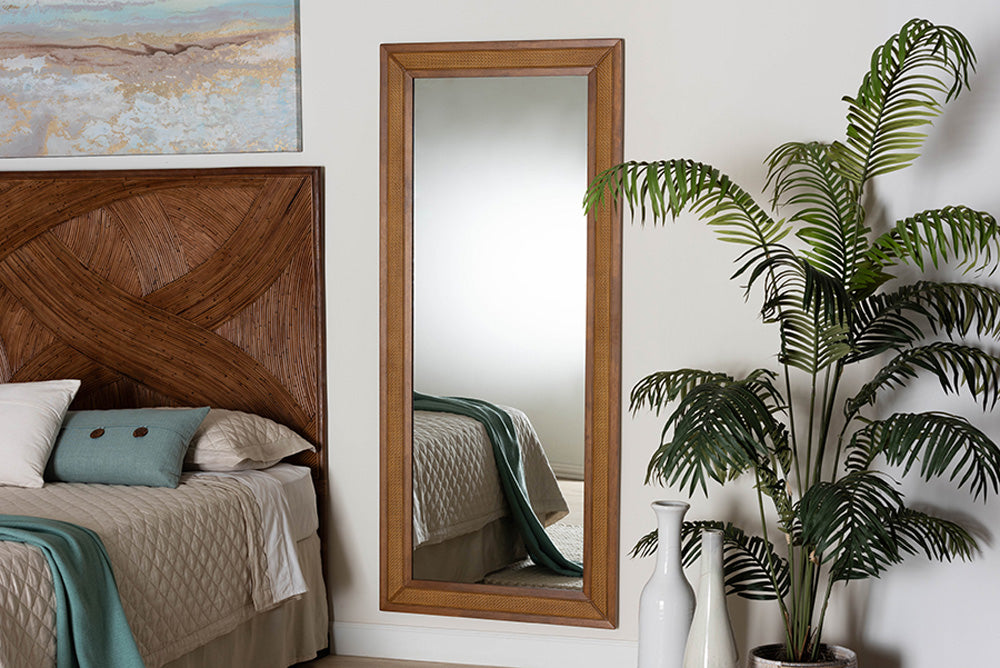 Baxton Studio - Rowanne Mirror - BBTM32 A1-Rattan/Walnut-Mirror view 4