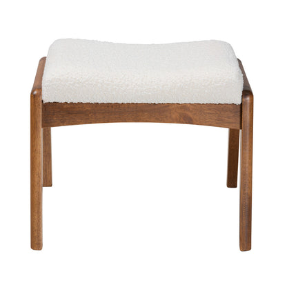 Baxton Studio - Roxy Footstool in Off-White/Walnut Brown - BBT5266-Cream/Walnut-Stool view 2
