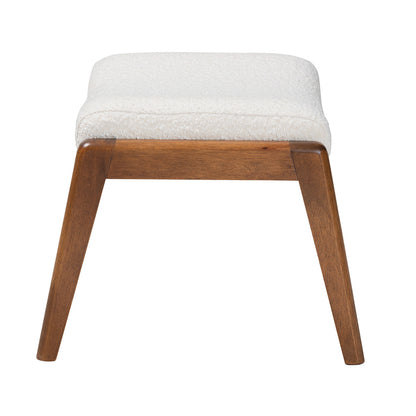 Baxton Studio - Roxy Footstool in Off-White/Walnut Brown - BBT5266-Cream/Walnut-Stool view 3