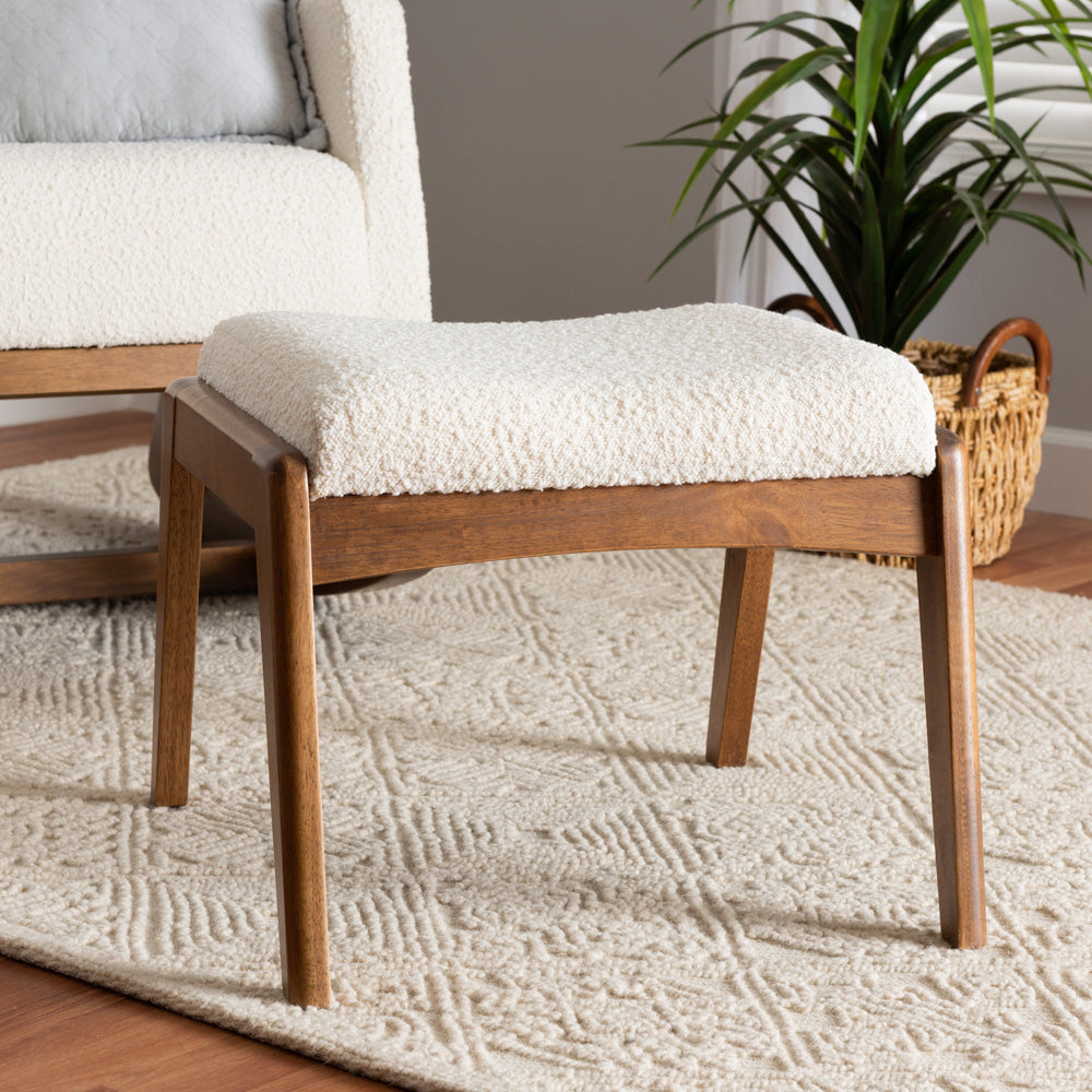 Baxton Studio - Roxy Footstool in Off-White/Walnut Brown - BBT5266-Cream/Walnut-Stool view 6