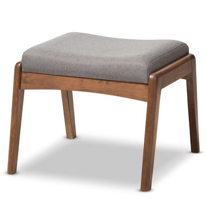 Baxton Studio - Roxy Ottoman in Grey/"Walnut" Brown - BBT5266-Grey-Stool-XD45 view 1