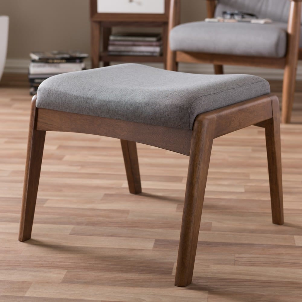 Baxton Studio - Roxy Ottoman in Grey/"Walnut" Brown - BBT5266-Grey-Stool-XD45 view 4