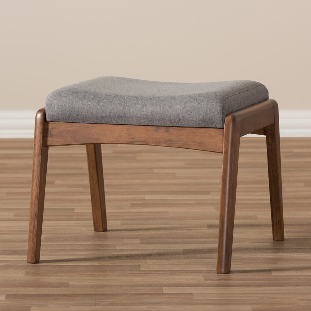 Baxton Studio - Roxy Ottoman in Grey/"Walnut" Brown - BBT5266-Grey-Stool-XD45 view 5