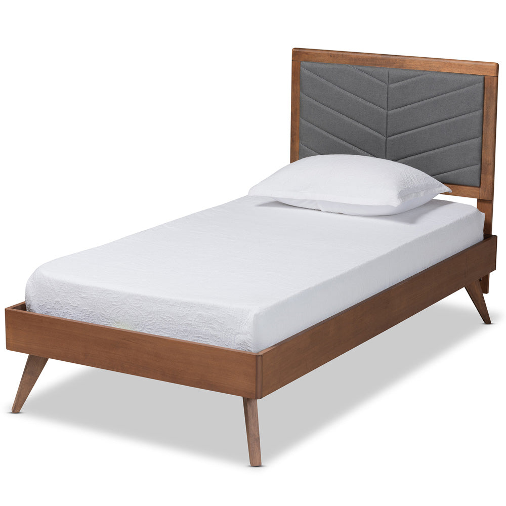 Baxton Studio - Roze Twin Size Bed in Dark Grey/Walnut Brown - Roze-Dark Grey/Walnut-Twin view 1