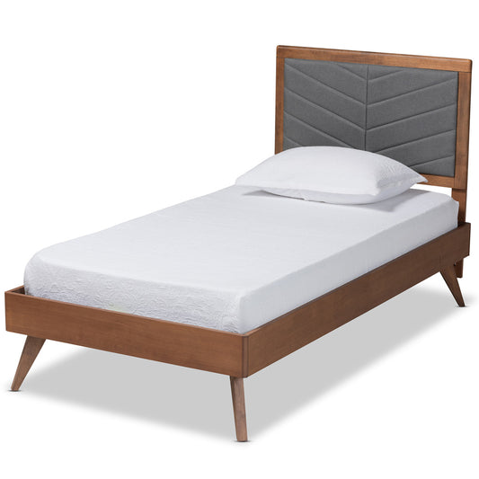 Baxton Studio - Roze Twin Size Bed in Dark Grey/Walnut Brown - Roze-Dark Grey/Walnut-Twin view 1