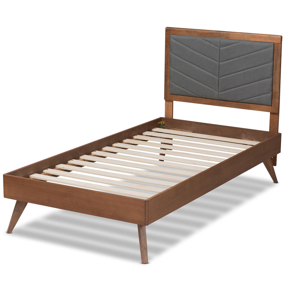 Baxton Studio - Roze Twin Size Bed in Dark Grey/Walnut Brown - Roze-Dark Grey/Walnut-Twin view 3
