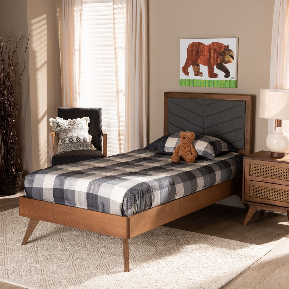 Baxton Studio - Roze Twin Size Bed in Dark Grey/Walnut Brown - Roze-Dark Grey/Walnut-Twin view 7