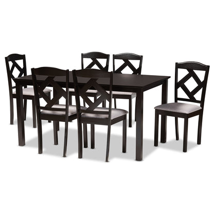 Baxton Studio - Ruth Dining Set in Grey/Dark Brown - Ruth-Grey/Dark Brown-7PC Dining Set view 1