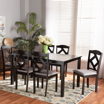 Baxton Studio - Ruth Dining Set in Grey/Dark Brown - Ruth-Grey/Dark Brown-7PC Dining Set view 8