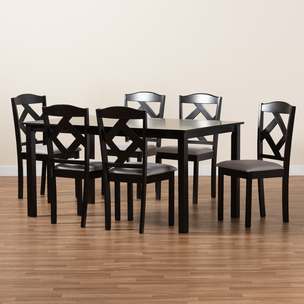 Baxton Studio - Ruth Dining Set in Grey/Dark Brown - Ruth-Grey/Dark Brown-7PC Dining Set view 9