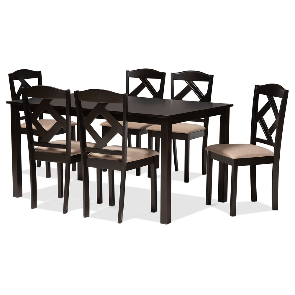 Baxton Studio - Ruth Dining Set in Sand/Dark Brown - Ruth-Sand/Dark Brown-7PC Dining Set view 1