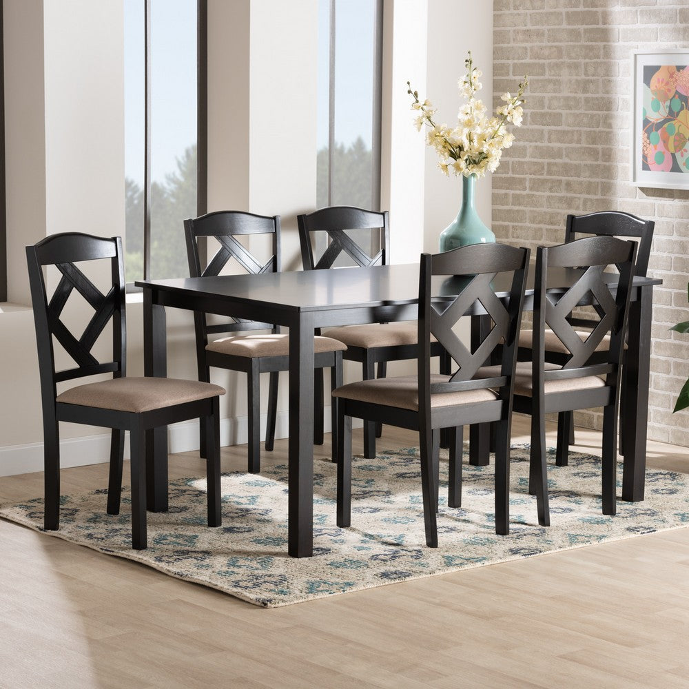 Baxton Studio - Ruth Dining Set in Sand/Dark Brown - Ruth-Sand/Dark Brown-7PC Dining Set view 8