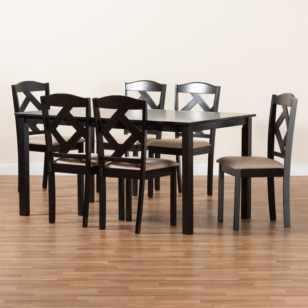 Baxton Studio - Ruth Dining Set in Sand/Dark Brown - Ruth-Sand/Dark Brown-7PC Dining Set view 9