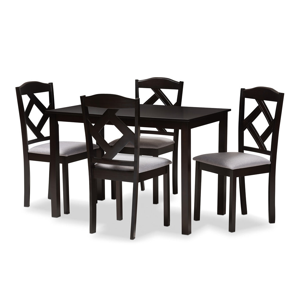 Baxton Studio - Ruth Dining Set in Table: Espresso Brown; Chairs: Grey/Espresso Brown - RH133C-Dark Brown/Grey Dining Set view 1