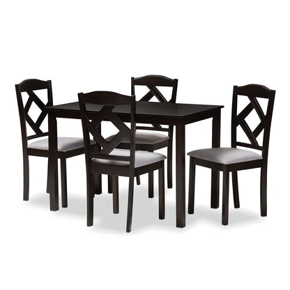 Baxton Studio - Ruth Dining Set in Table: Espresso Brown; Chairs: Grey/Espresso Brown - RH133C-Dark Brown/Grey Dining Set view 1