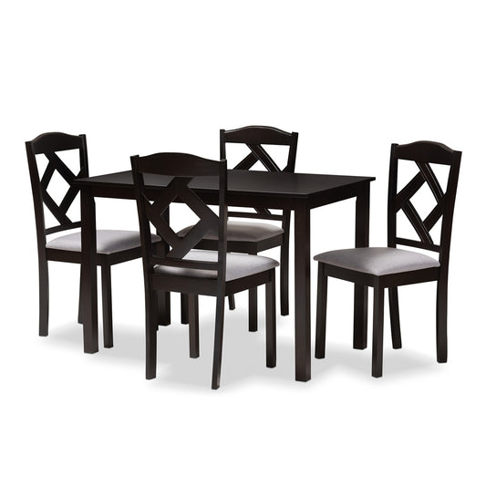 Baxton Studio - Ruth Dining Set in Table: Espresso Brown; Chairs: Grey/Espresso Brown - RH133C-Dark Brown/Grey Dining Set view 1