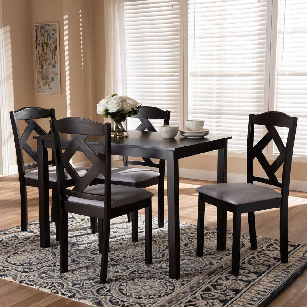 Baxton Studio - Ruth Dining Set in Table: Espresso Brown; Chairs: Grey/Espresso Brown - RH133C-Dark Brown/Grey Dining Set view 2