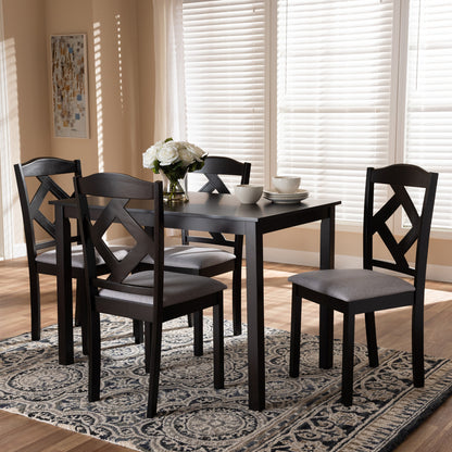 Baxton Studio - Ruth Dining Set in Table: Espresso Brown; Chairs: Grey/Espresso Brown - RH133C-Dark Brown/Grey Dining Set view 2