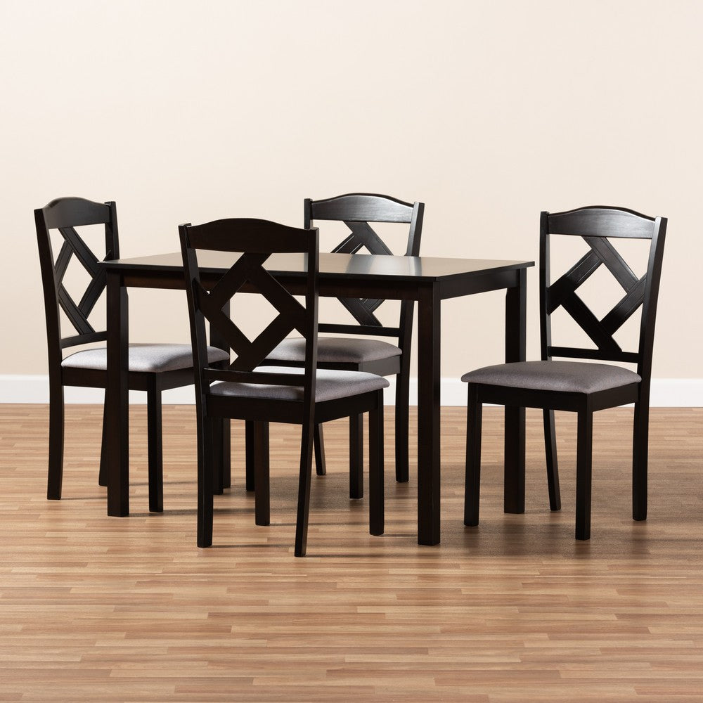 Baxton Studio - Ruth Dining Set in Table: Espresso Brown; Chairs: Grey/Espresso Brown - RH133C-Dark Brown/Grey Dining Set view 3