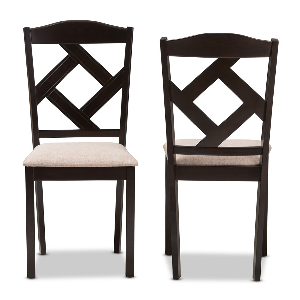 Baxton Studio - Ruth Set of 2 Dining Chairs in Beige/Dark Brown - RH133C-Dark Brown/Sand-DC view 2