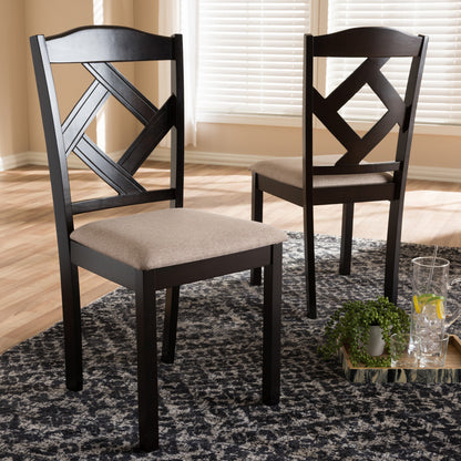 Baxton Studio - Ruth Set of 2 Dining Chairs in Beige/Dark Brown - RH133C-Dark Brown/Sand-DC view 5
