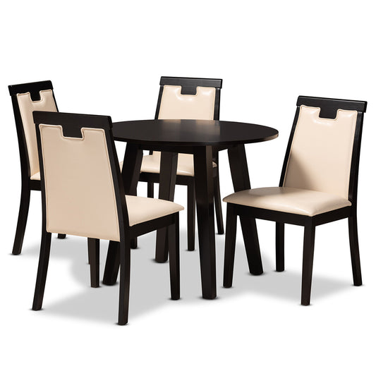 Baxton Studio - Ryan Dining Set in Beige/Dark Brown - Ryan-Dark Brown/Beige-5PC Dining Set view 1