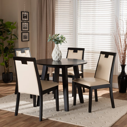 Baxton Studio - Ryan Dining Set in Beige/Dark Brown - Ryan-Dark Brown/Beige-5PC Dining Set view 7