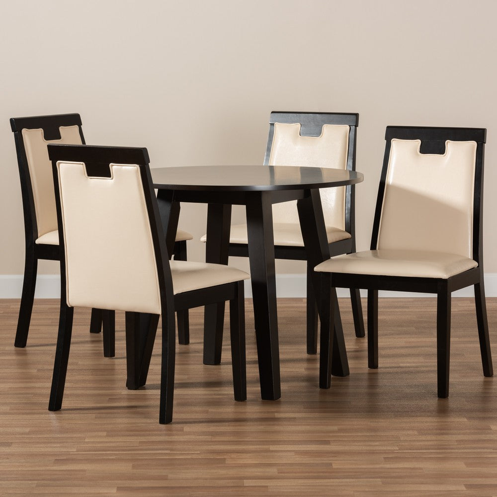 Baxton Studio - Ryan Dining Set in Beige/Dark Brown - Ryan-Dark Brown/Beige-5PC Dining Set view 8