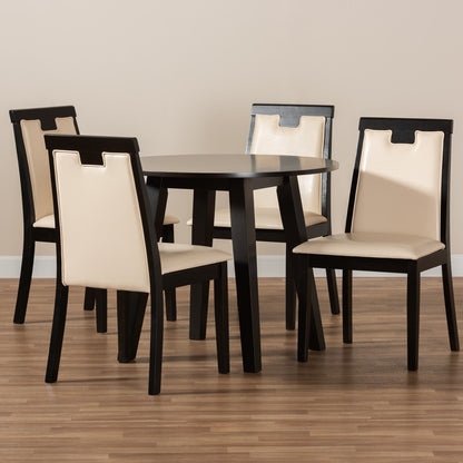 Baxton Studio - Ryan Dining Set in Beige/Dark Brown - Ryan-Dark Brown/Beige-5PC Dining Set view 8