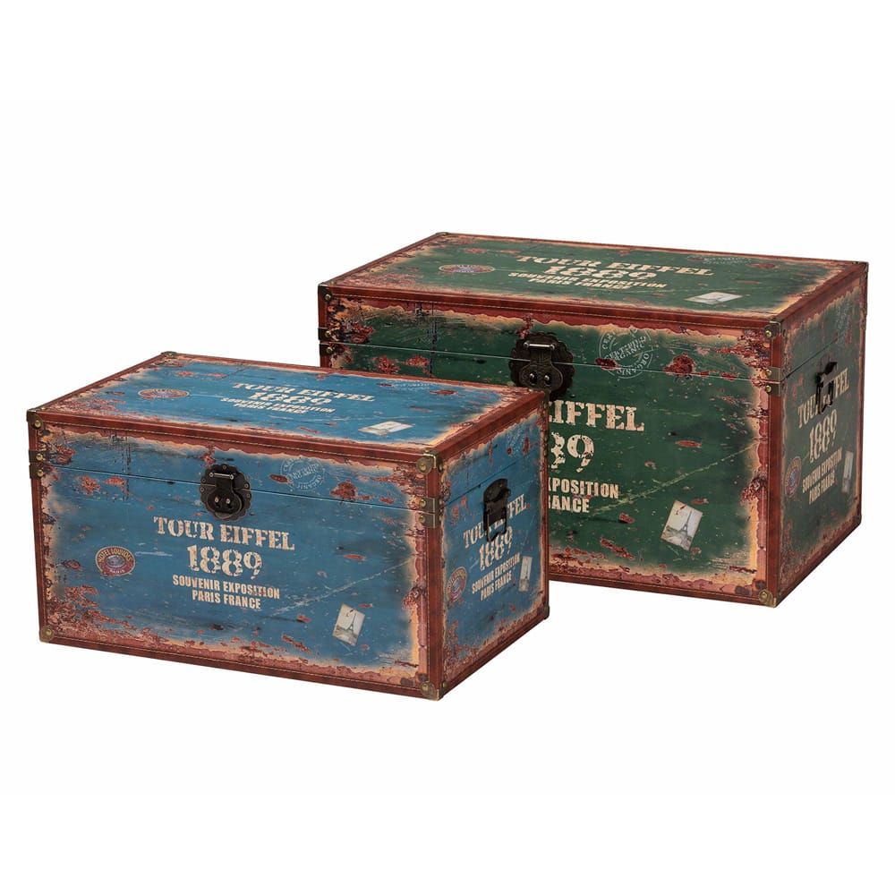 Baxton Studio - Sabeen Set of 2 Storage Trunks in Green/Blue - SJ14306R-Wooden-Ottoman view 1