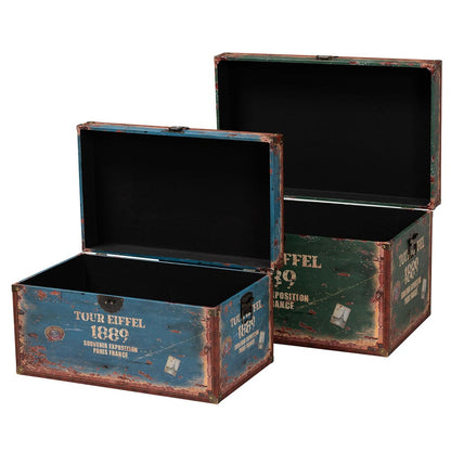 Baxton Studio - Sabeen Set of 2 Storage Trunks in Green/Blue - SJ14306R-Wooden-Ottoman view 2