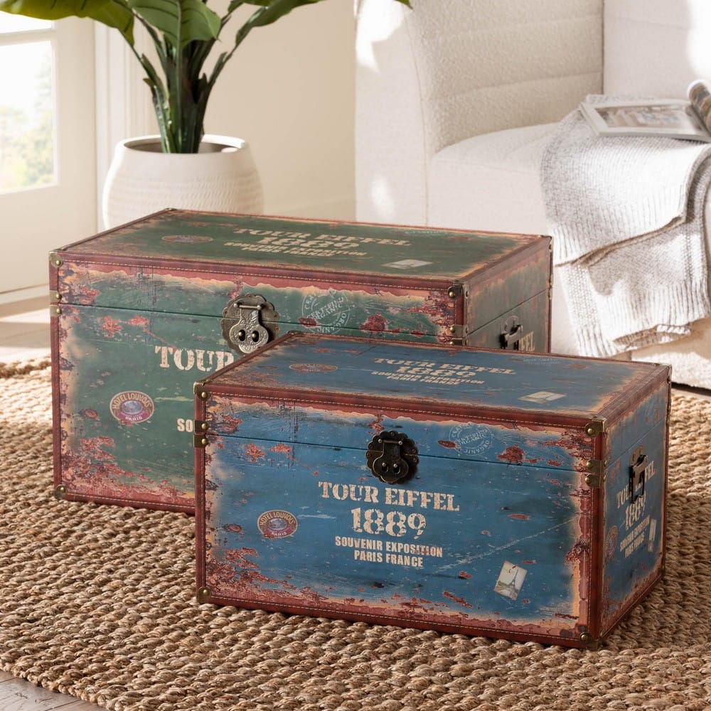 Baxton Studio - Sabeen Set of 2 Storage Trunks in Green/Blue - SJ14306R-Wooden-Ottoman view 9
