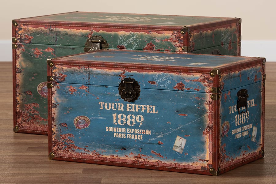 Baxton Studio - Sabeen Set of 2 Storage Trunks in Green/Blue - SJ14306R-Wooden-Ottoman view 10