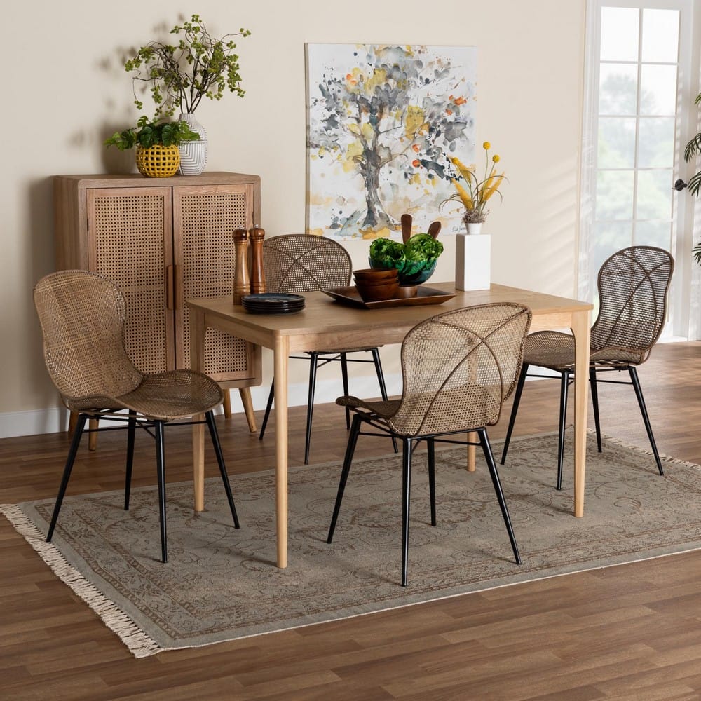 Baxton Studio - Sabelle Dining Set in Greywash/Natural Brown/Black - KYG007C-Natural Oak/Light Grey-5PC Dining Set view 8