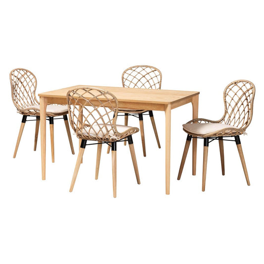 Baxton Studio - Sabelle Dining Set in Greywash/Natural Brown/White/Black - KYG002C-Natural Oak/Light Grey-5PC Dining Set view 1