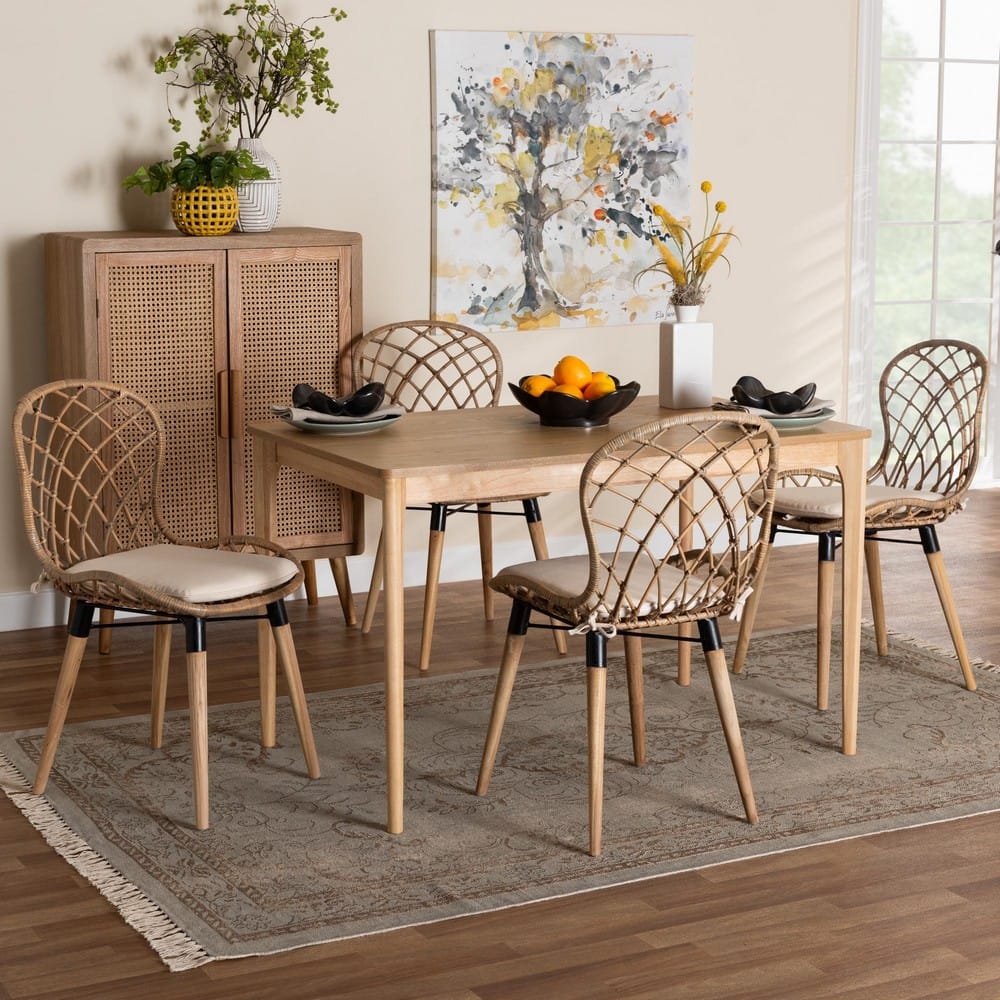Baxton Studio - Sabelle Dining Set in Greywash/Natural Brown/White/Black - KYG002C-Natural Oak/Light Grey-5PC Dining Set view 8