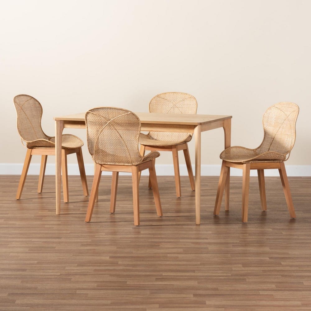 Baxton Studio - Sabelle Dining Set in Natural Brown - KYG007C-Natural-5PC Dining Set view 9