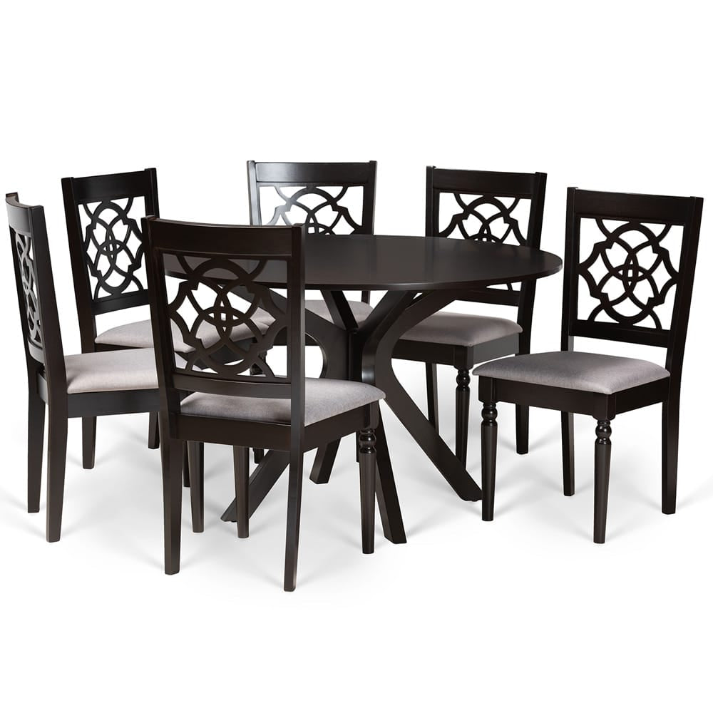 Baxton Studio - Sadie Dining Set in Grey/dark brown - Sadie-Grey/Dark Brown-7PC Dining Set view 1