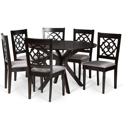 Baxton Studio - Sadie Dining Set in Grey/dark brown - Sadie-Grey/Dark Brown-7PC Dining Set view 1